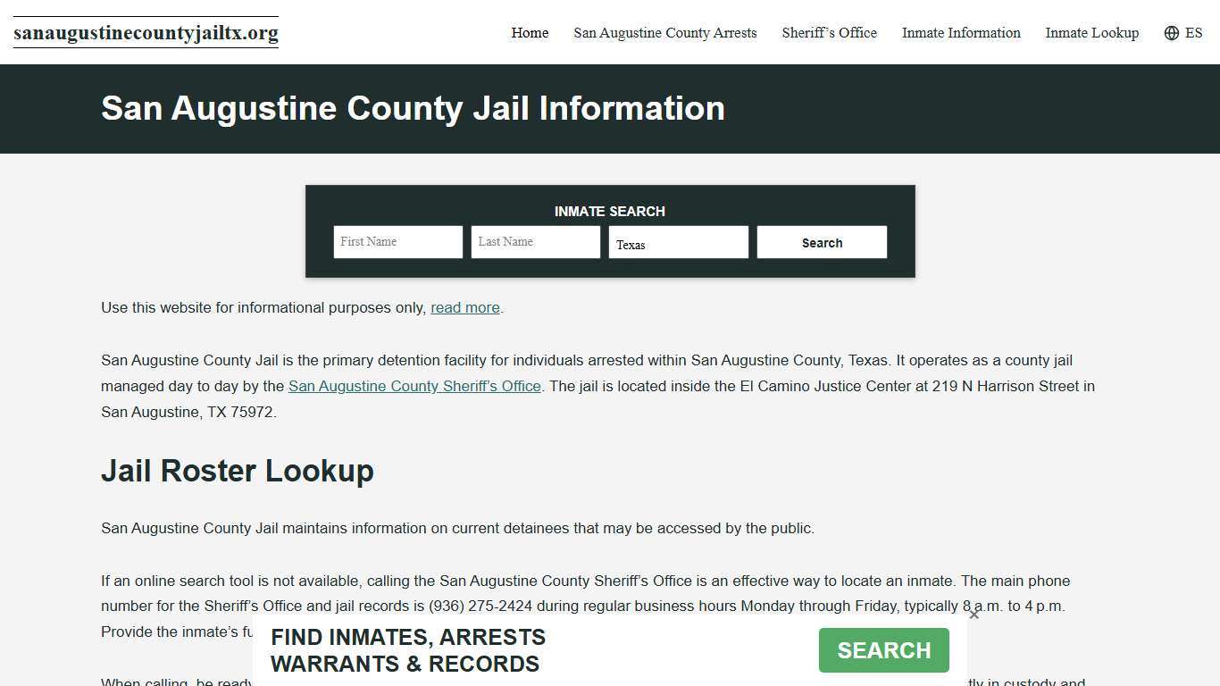 San Augustine County, TX Jail Roster, Inmate Info