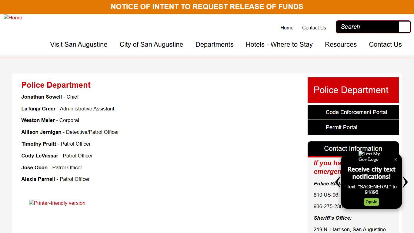 Police Department City of San Augustine Texas